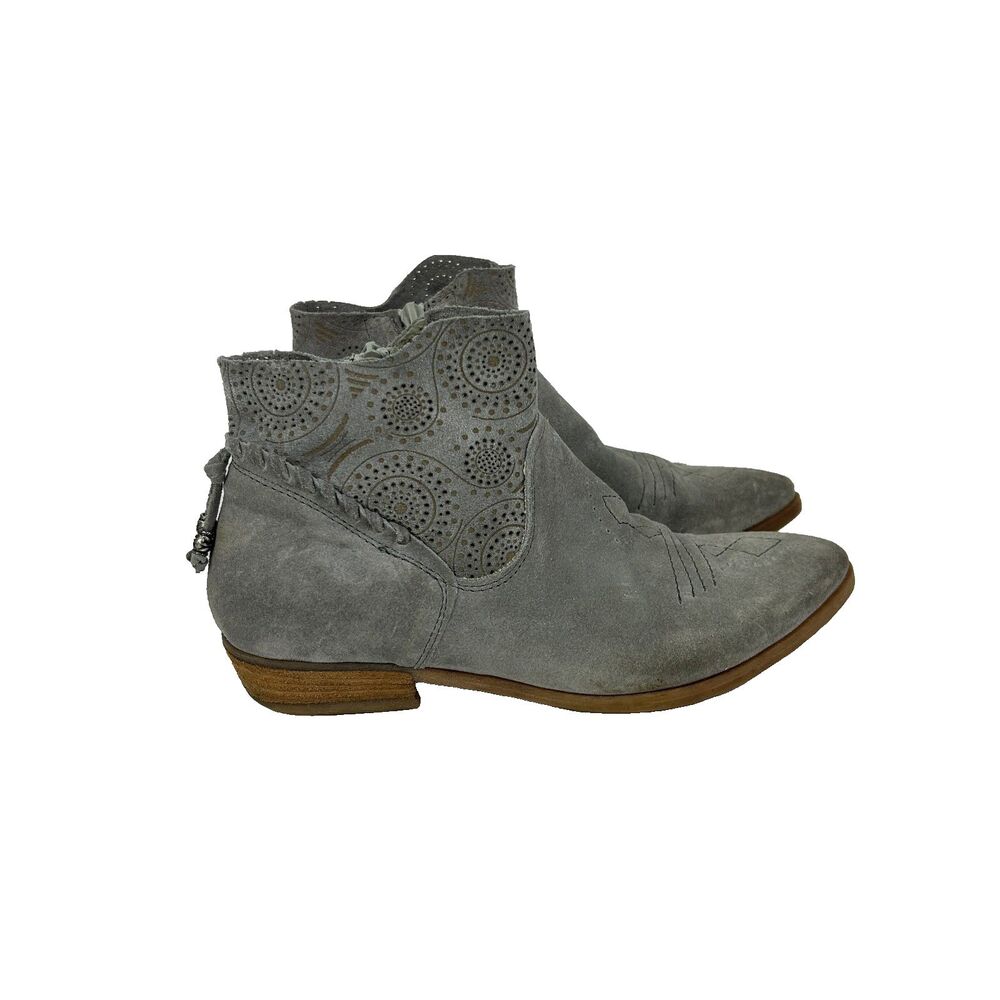 Sundance Starlight & Shadow Ankle Bootie Suede Boots Grey Western Tassel EU 37
